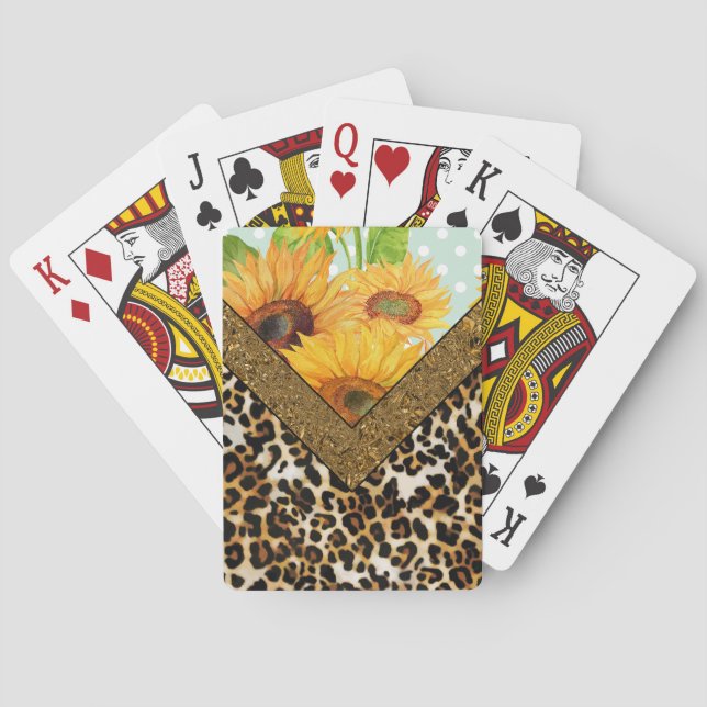 Baraja De Cartas Impresión de leopardo y girasoles (Reverso)