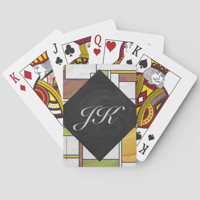 Baraja De Cartas Impresión del verde amarillo de Mondrian Brown (Reverso)