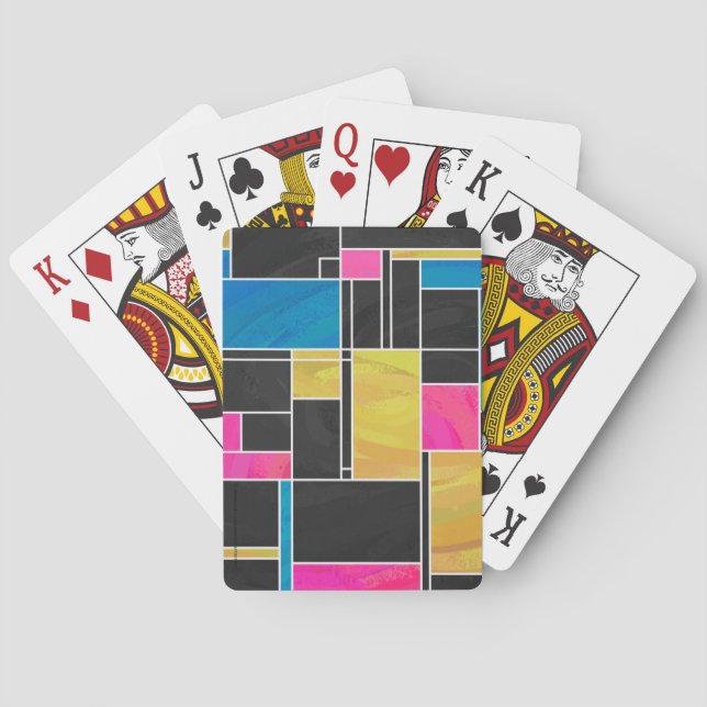 Baraja De Cartas Impresión negra rosa azul mondriana (Reverso)
