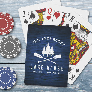 Baraja De Cartas Impresión Rustic Lake House Boat Oars Trees Blue 