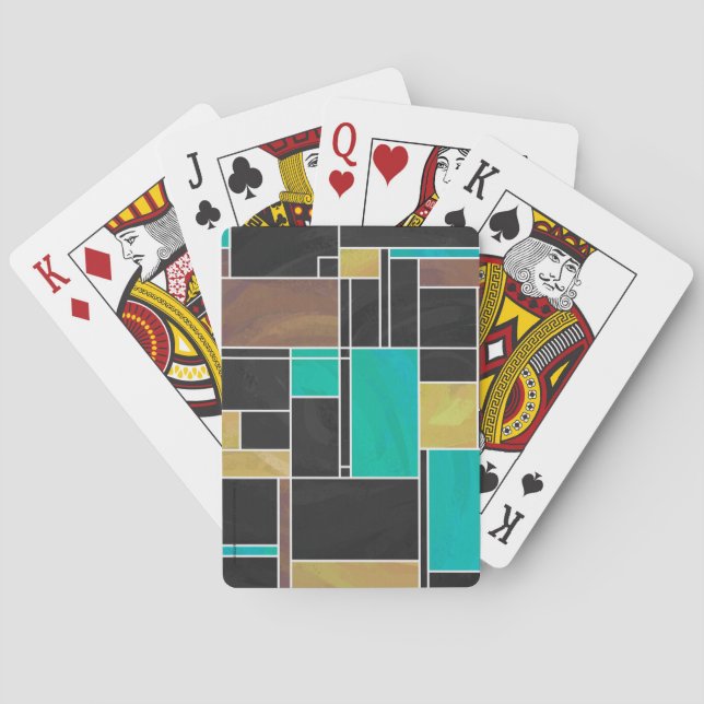 Baraja De Cartas Impresión verde azulada del negro de Mondrian (Reverso)