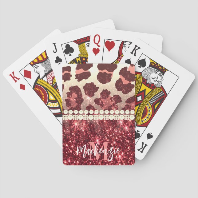 Baraja De Cartas Impresión y Purpurina de leopardo rosa (Reverso)