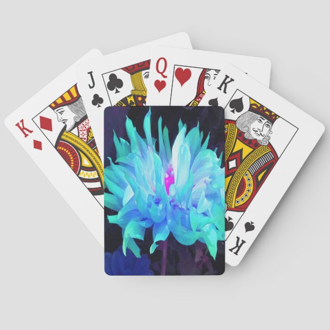 Baraja De Cartas Impresionante Aqua Cactus Azul y Verde Dahlia (Reverso)