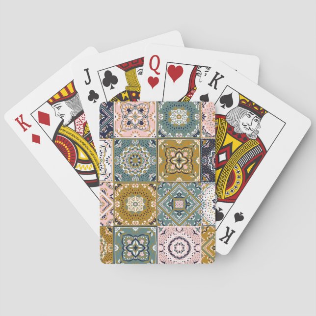 Baraja De Cartas Indio de Talavera: Patchwork, mosaico étnico. (Reverso)