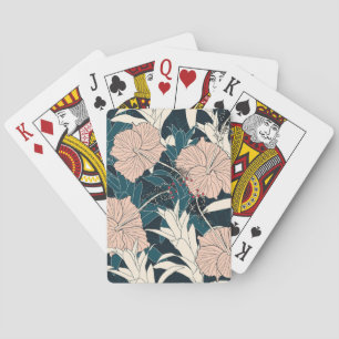 Baraja De Cartas Inhibisco rosa tropical, fondo oscuro