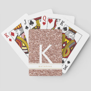 Baraja De Cartas Inicial de monograma de purpurina rosa oro moderno