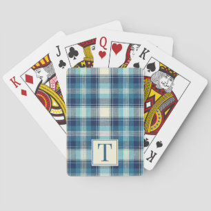 Baraja De Cartas Inicial de monograma de tartán a cuadros azules