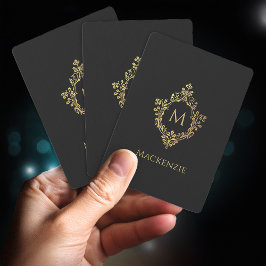 Baraja De Cartas Inicial elegante monograma negro oro vintage