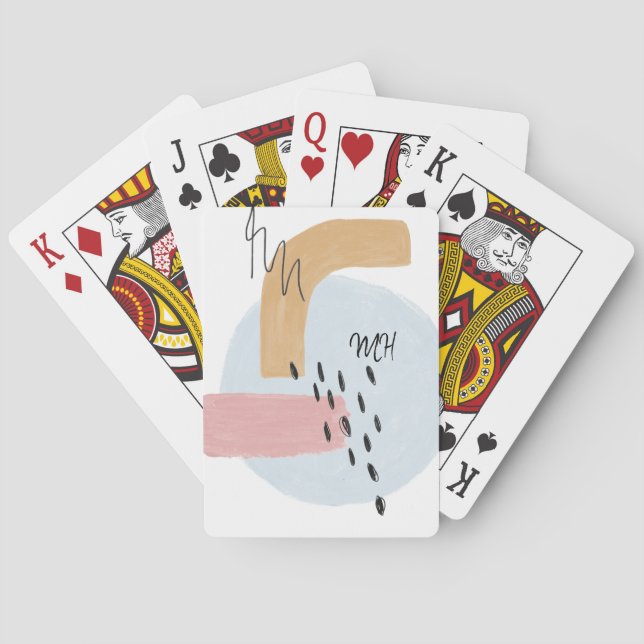 Baraja De Cartas Iniciales de caligrafía de resumen rosado monogram (Reverso)