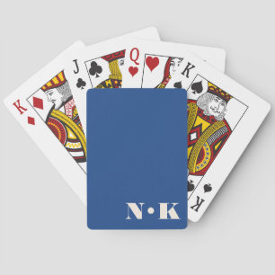 Baraja De Cartas Iniciales de Monograma Modernas Azul Bodas Persona