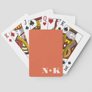 Baraja De Cartas Iniciales de Monograma Modernas Naranjas Bodas Per