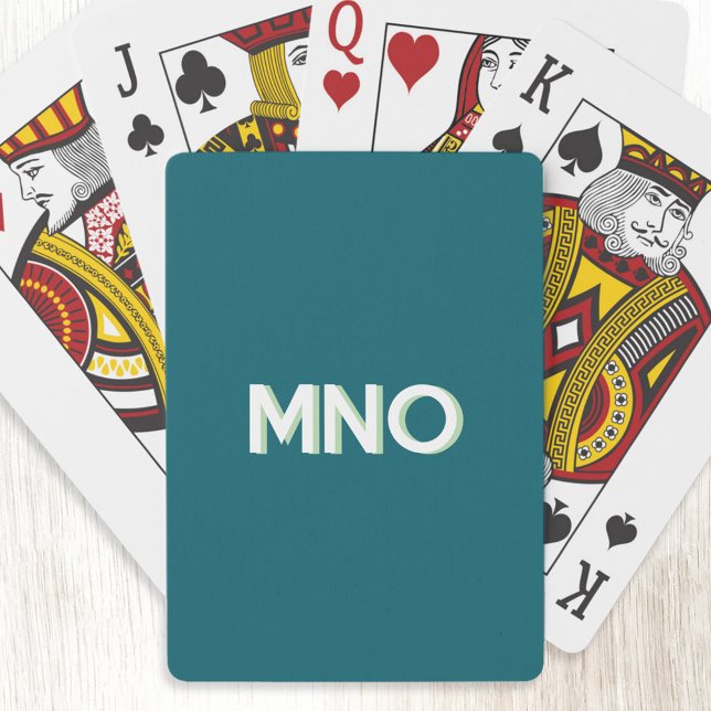 Baraja De Cartas Iniciales de monograma moderno Colocación de sombr (Modern drop shadow three letter monogram initials personalized playing cards teal green)