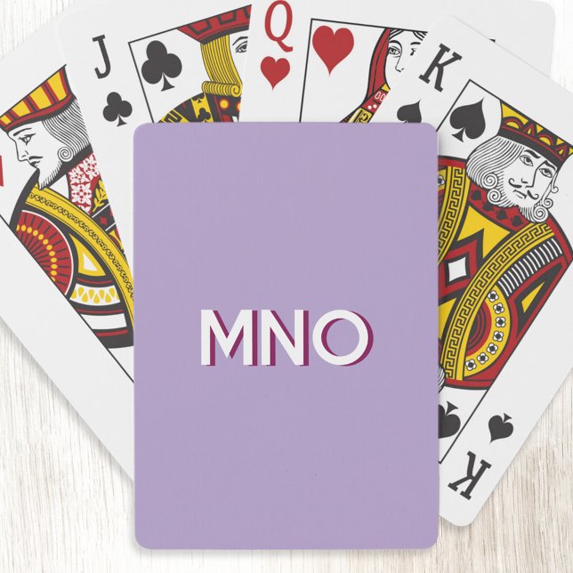 Baraja De Cartas Iniciales de monograma moderno Sombra Pastel Lilac (Modern drop shadow three letter monogram initials personalized playing cards in pastel lilac pink)