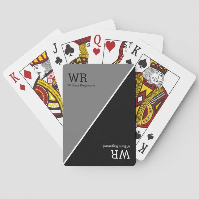 Baraja De Cartas iniciales de nombres personalizados mitad grises m (Reverso)