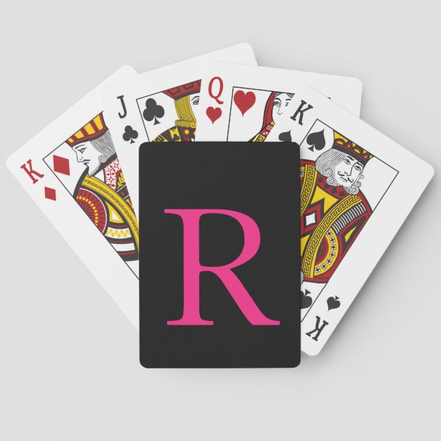 Baraja De Cartas Iniciales monogramadas Regalo negro rosado crudo (Reverso)