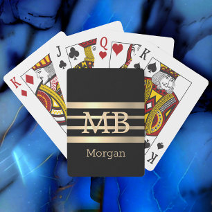 Baraja De Cartas Iniciales/ Nombre 3D en Oro DIY, Franjas Bk/Oro, N