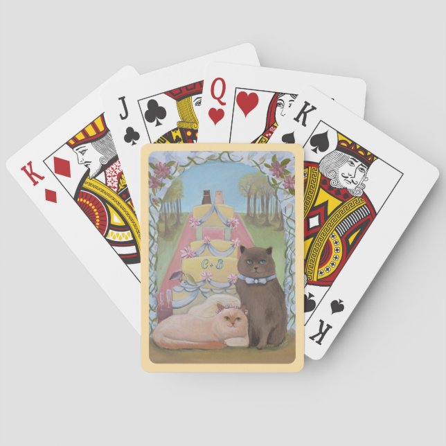 Baraja De Cartas Iniciales personalizadas de gatos bodas (Reverso)
