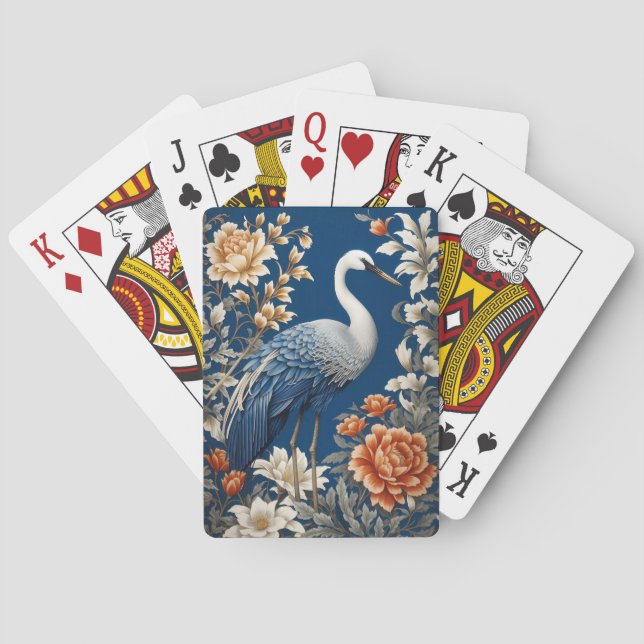 Baraja De Cartas Inspiración de la elegante grúa azul William Morri (Reverso)