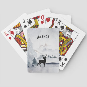 Baraja De Cartas Invernal Rústico Gris acuarela