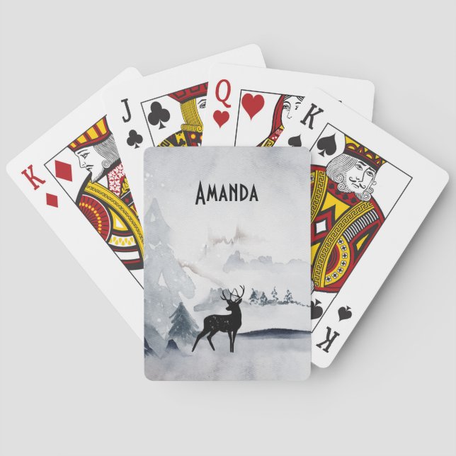 Baraja De Cartas Invernal Rústico Gris acuarela (Reverso)