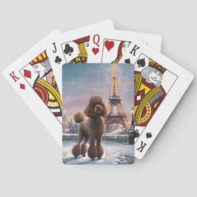 Baraja De Cartas Invierno de caniche marrón en París pintura (Reverso)