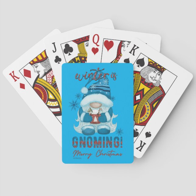 Baraja De Cartas INVIERNO ESTÁ NAVEGANDO navidades graciosos gnome (Reverso)