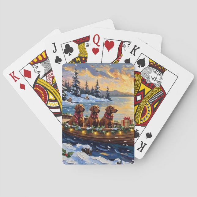 Baraja De Cartas Irish Red Setter Christmas Boat Holiday (Reverso)