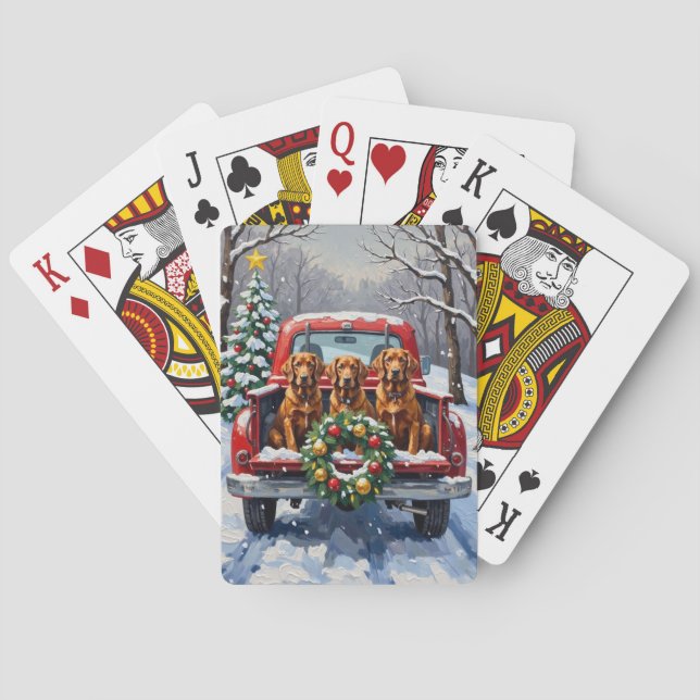 Baraja De Cartas Irish Red Setter Christmas Red Truck Holiday (Reverso)