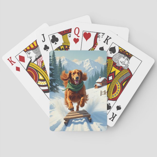 Baraja De Cartas Irish Setter Sledding Adventure Christmas Painting (Reverso)
