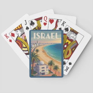 Baraja De Cartas Israel Tel Aviv Ilustración Arte de Viaje Vintage