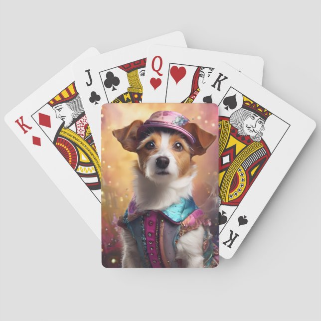 Baraja De Cartas Jack Russell en un disfraz vibrante (Reverso)