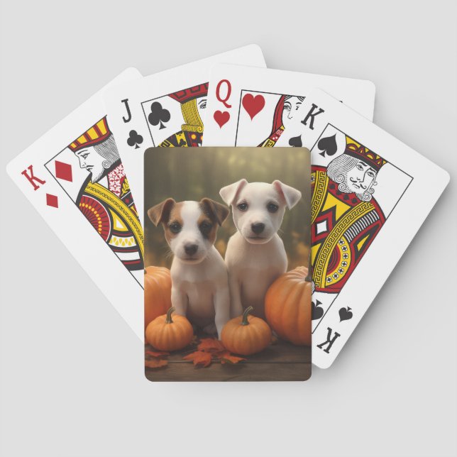Baraja De Cartas Jack Russell Puppy Autumn Delight Pumpkin (Reverso)