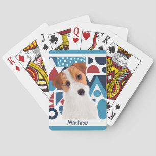 Baraja De Cartas Jack Russell Terrier Dog Blue and Red Geometric