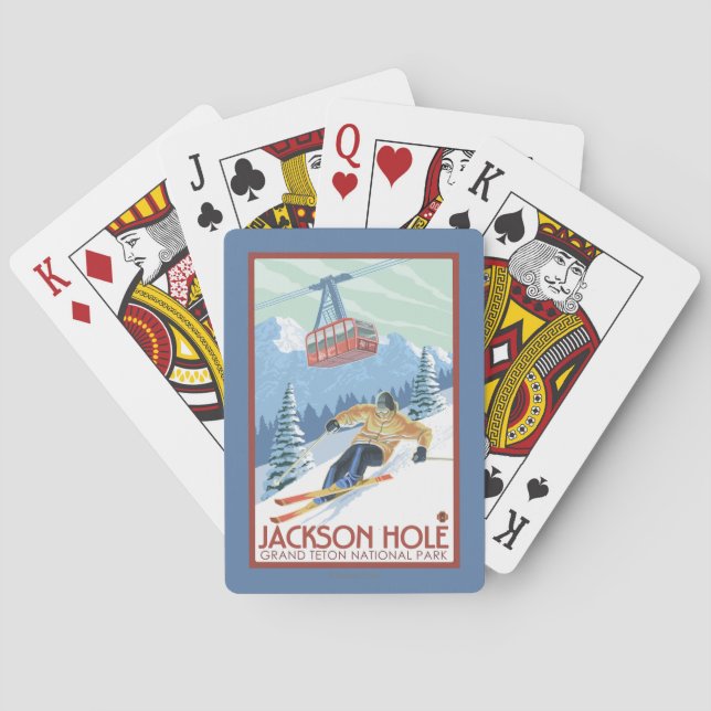 Baraja De Cartas Jackson Hole, esquiador de Wyoming y tranvía (Reverso)