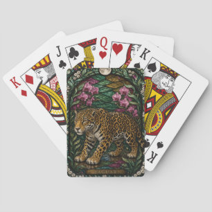Baraja De Cartas Jaguar Selva Río Illumina Vidrio Emplomado