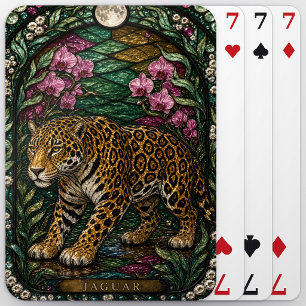 Baraja De Cartas Jaguar Selva Río Illumina Vidrio Emplomado