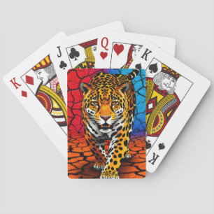Baraja De Cartas Jaguar sobre fondo de tierra agrietada