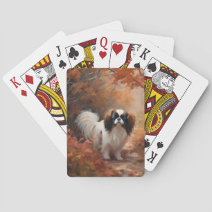 Baraja De Cartas Japanese Chin en hojas de otoño inspira caída