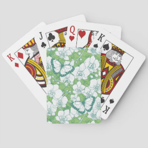 Baraja De Cartas Jardín Botánico de Orquídeas con Mariposas en verd