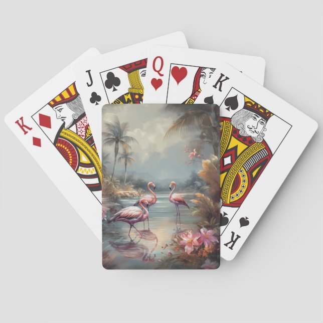 Baraja De Cartas Jardín Botánico Flamenco Vintage Personalizado (Reverso)