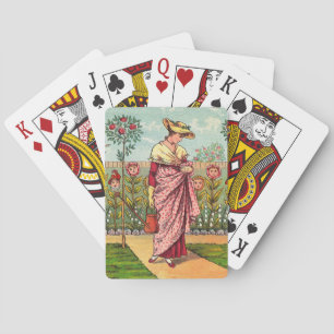 Baraja De Cartas Jardín Crecer Flor Mujer Arte Antiguo
