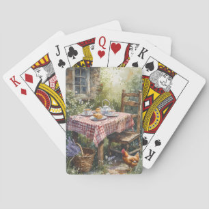 Baraja De Cartas Jardín de Cabaña Té Mañana Acuarela