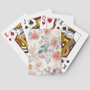 Baraja De Cartas Jardín de Coral Rosado Patrón Floral Acuarela