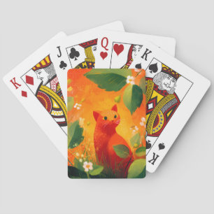 Baraja De Cartas Jardín de flores silvestres gato rojo caprichoso