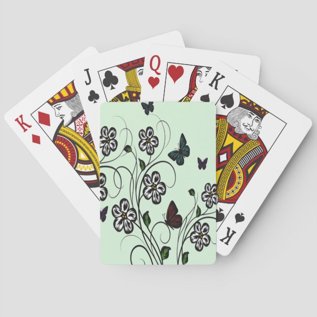 Baraja De Cartas Jardín de mariposas verde  (Reverso)