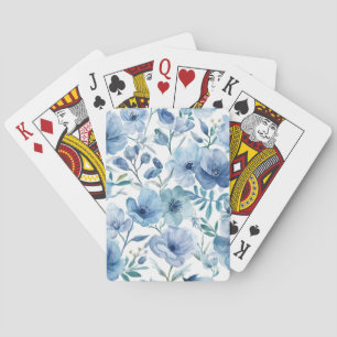 Baraja De Cartas Jardín floral acuarela botánica azul
