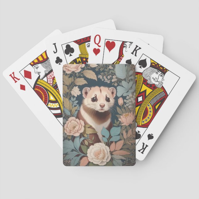 Baraja De Cartas Jardín floral elegante de Cute Ferret (Reverso)