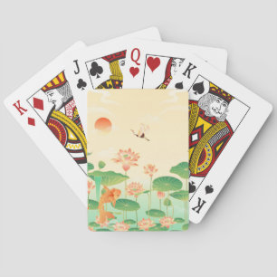 Baraja De Cartas Jardín japonés Koi Pond y Waterlilies Art