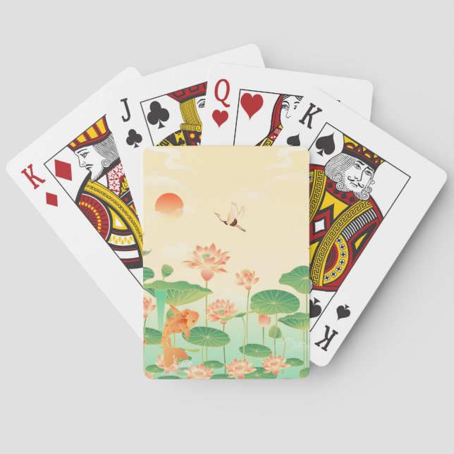 Baraja De Cartas Jardín japonés Koi Pond y Waterlilies Art (Reverso)