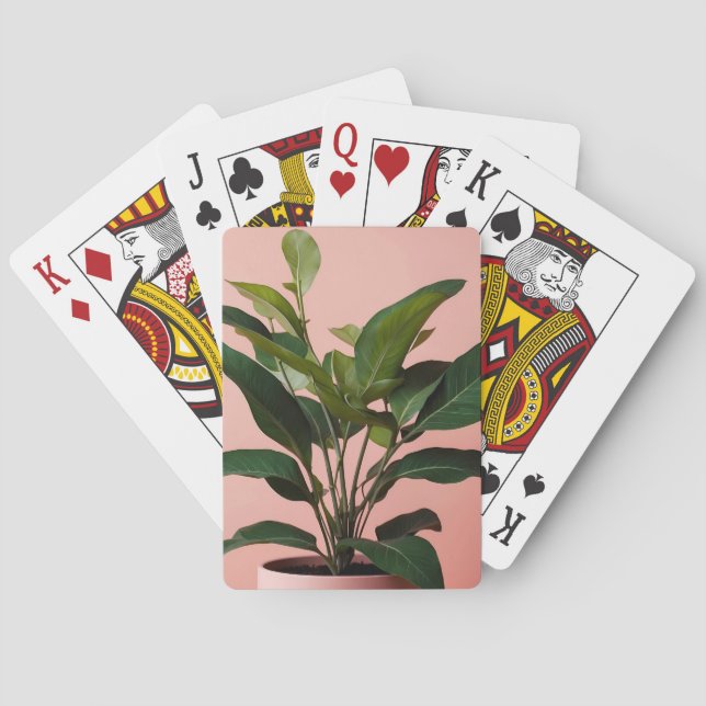 Baraja De Cartas Jardinería de planta verde y rosa mínima (Reverso)